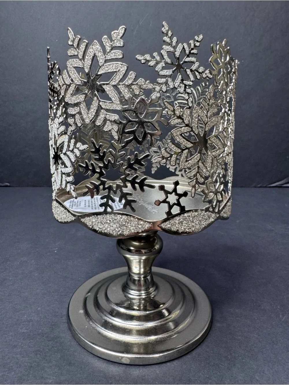 Bath & Body Works 3-Wick Candle Holders Set of 2 Silver Snowflake Bronze Leaf